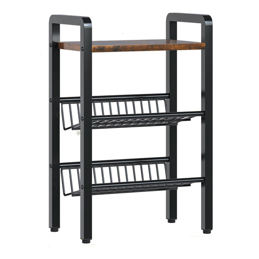 NIROZA 3 Tier Kitchen Countertop Organizer-Shelf - Kitchen Counter Shelf with Slanted Metal Mesh & Wood Board Multi-Functional Spice Rack Kitchen Counter Top Shelf for Kitchen Bar Office