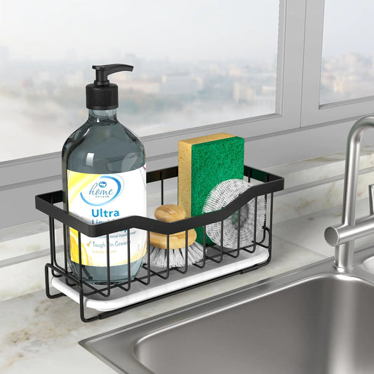 Maifan Kitchen Sink Caddy Sink Organizer Sponge Caddy Holder for Kitchen Sink Stainless Steel Rustproof Dish Kitchen Caddy Brush Holder with Drain Tray for Kitchen Countertop Storage Gadgets