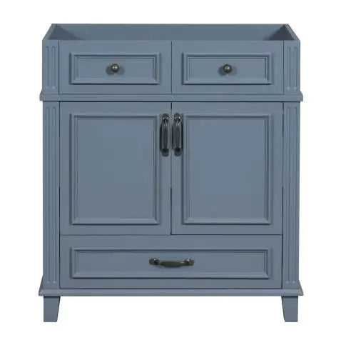 30 Inch Bathroom Vanity Topless, Solid Wood Frame Bathroom Storage Cabinet With Soft Close Door, Frame Only Bathroom Storage Cabinet, Vintage Style, Blue