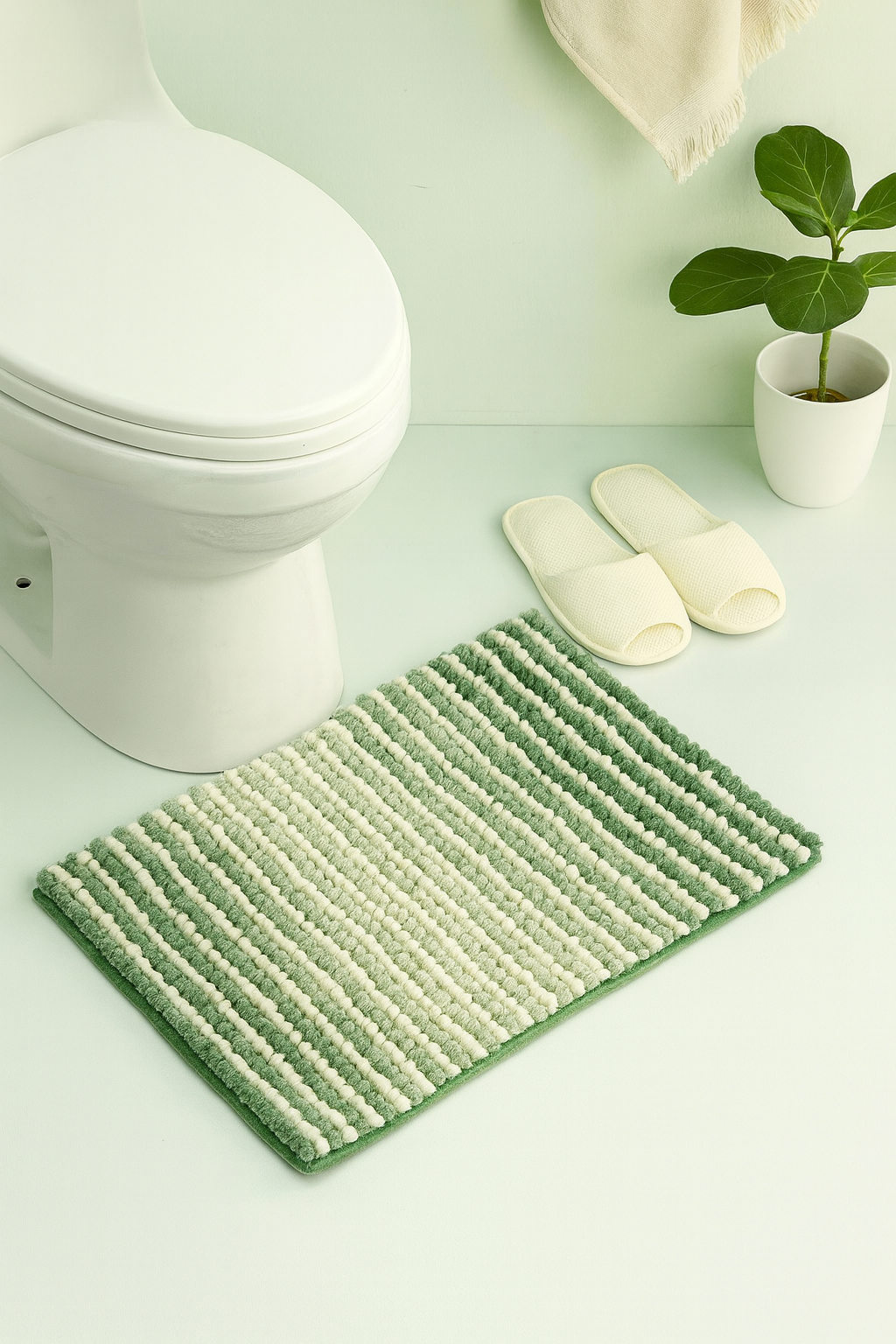 BSICPRO Chenille Bathroom Rug – 17x24" Non-Slip, Ultra Water-Absorbent Bath Mat– Sage & Cream